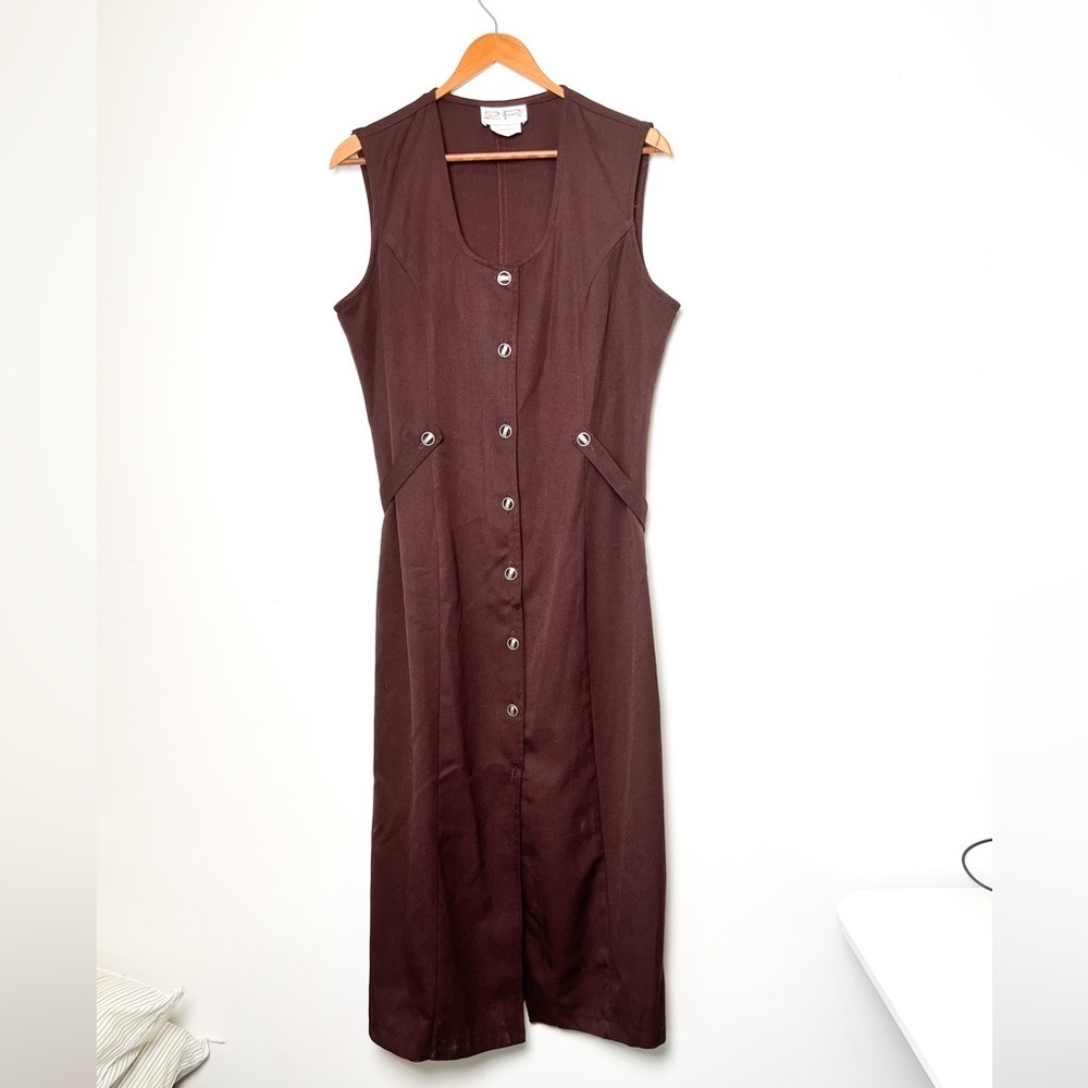 Vintage 80s Button Up Burgundy Midi Utility Dress